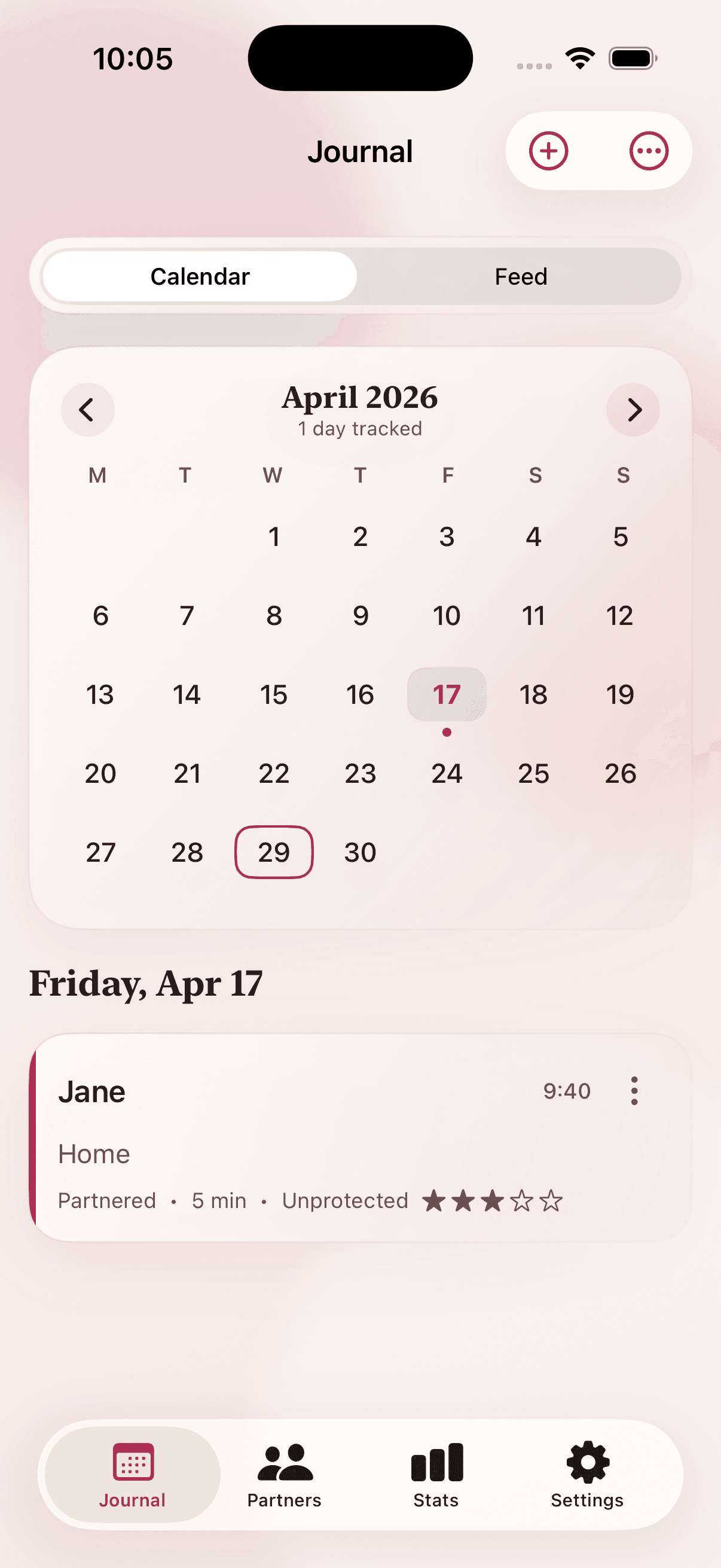 BedStats Journal screen